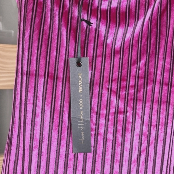 HOUSE OF HARLOW 1960 REVOLVE SIZE XL MAGENTA BLACK STRIPED VELVET WRAP DRESS NWT - Picture 8 of 12
